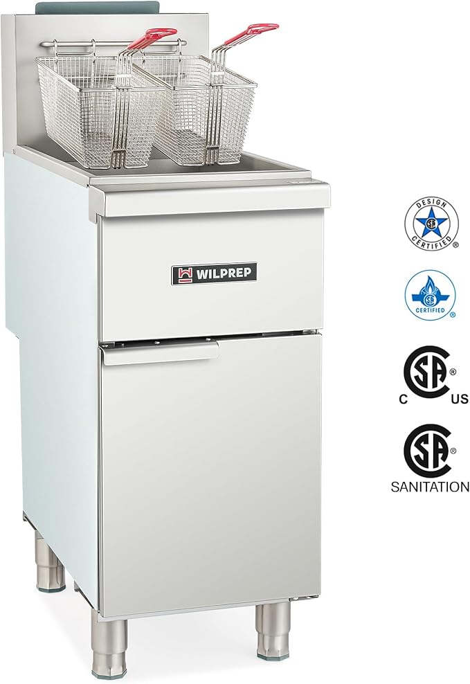 WILPREP Commercial Gas Floor Fryer, 3 Burner Commercial Deep Fryer with 2 Baskets 90000 BTU 40 lb. Capacity 400°F Constant Temperature, Stainless Steel Liquid Propane Deep Fryer for Restaurant Kitchen