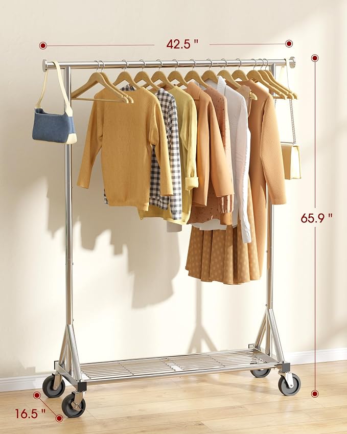 Sakugi Heavy Duty Stainless Steel Rolling Clothes Rack - Image 7
