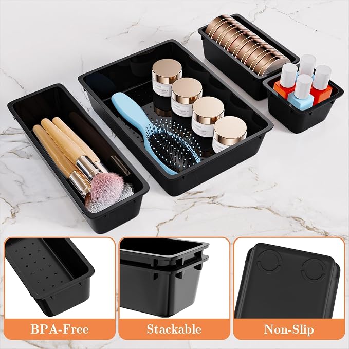 SpaceHacks 25 PCS Plastic Drawer Organizer, 4-Size Versatile Organizer Trays & - Image 3