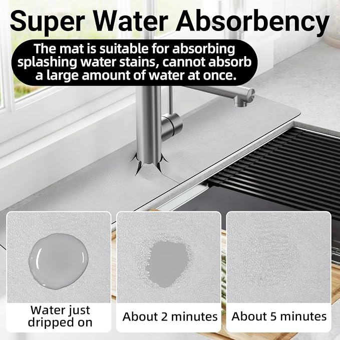 LOPNUR Cuttable Faucet Mat for Kitchen Sink, Long 24x5.5 Inch, Light Grey | - Image 2
