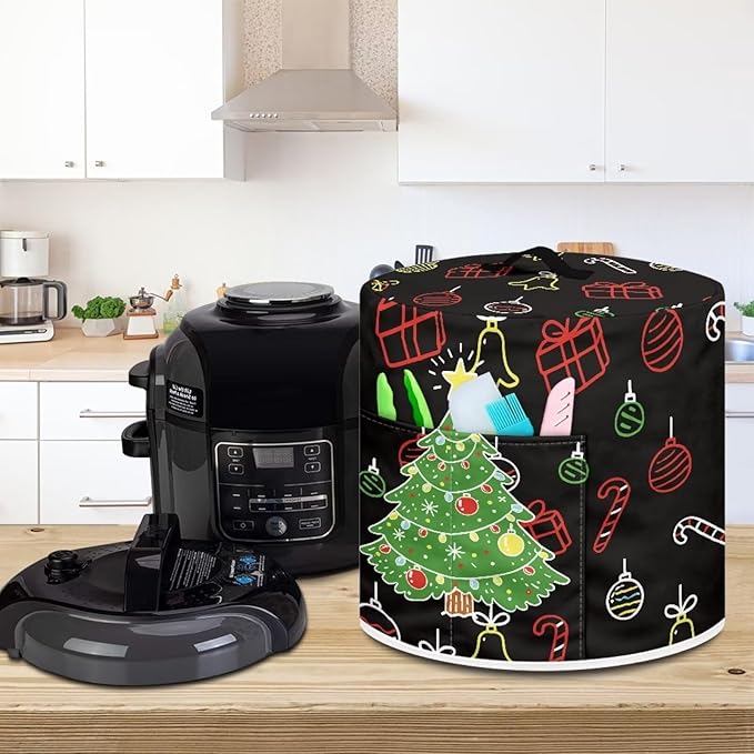 Christmas Tree Dust Cover Instant Pot and Extra Accessories Dust Proof Easy to Clean Pressure Cooker Cover Electric Appliance Cover Air Fryer Accessories with Storage Pocket Size S