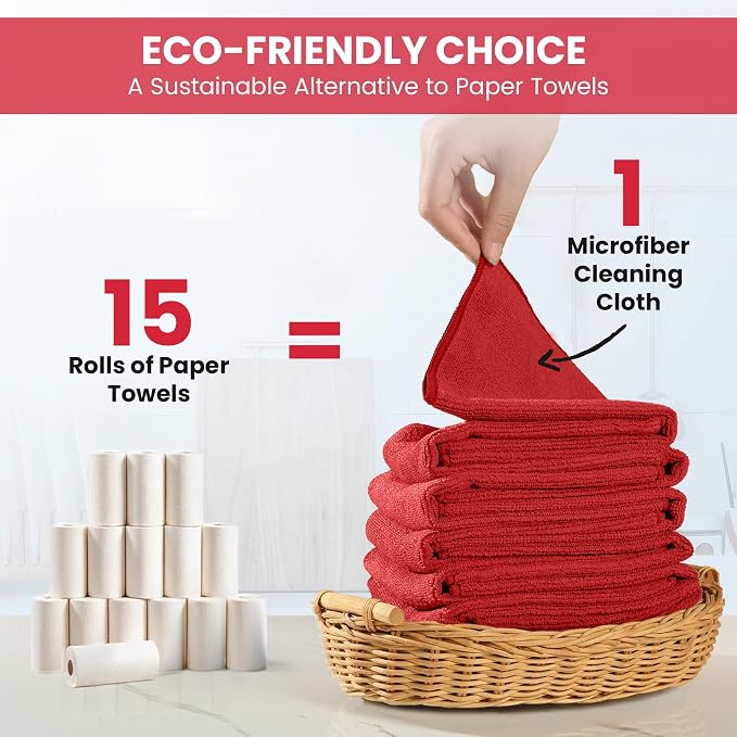 SIFANGKE Microfiber Cleaning Cloth, 12 Pack Red Cleaning Rags - Image 6