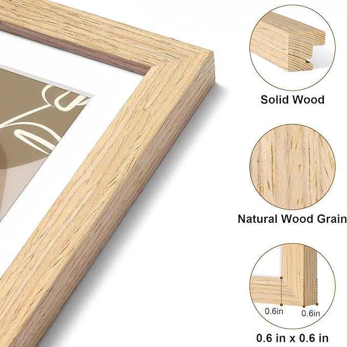 Vittanly 12x12 Picture Frame, Solid Wood Frame with Plexiglass, Includes 8x8 Mat, Wall Hanging for Home Decor, Natural, 1 Pack
