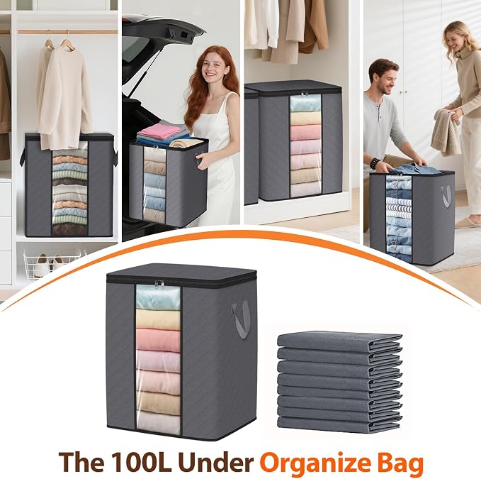 SpaceWhisper 8 Pack 100L Clothes Storage, Foldable Storage Bags, - Image 6