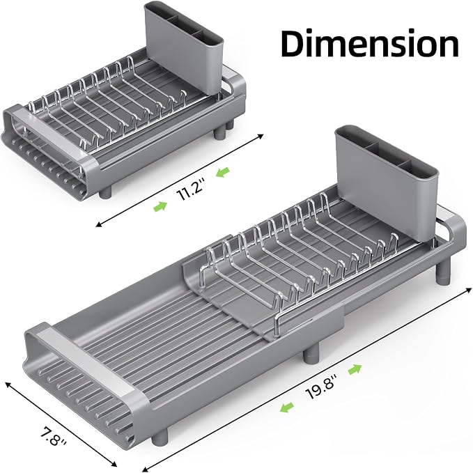 TOOLF Small Dish Drying Rack, Expandable and Space-Saving, Compact Design Fits - Image 9