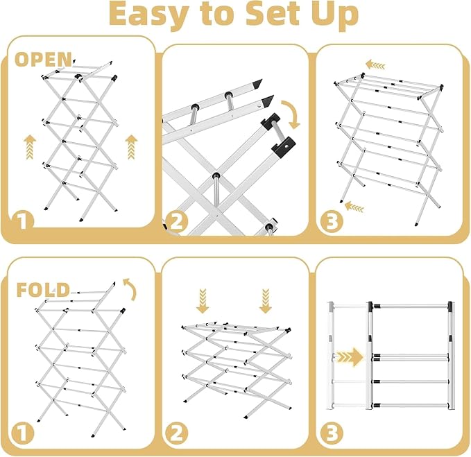 BAKON Space Saving Foldable Clothes Drying Rack, Extendable Rustproof Laundry - Image 8