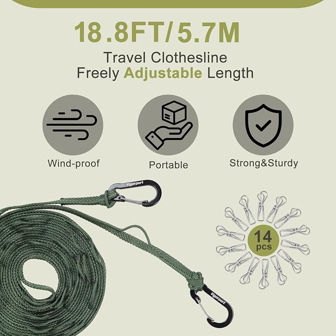 Vigorport Portable Travel Clothesline, Clothes Drying Line - Image 3