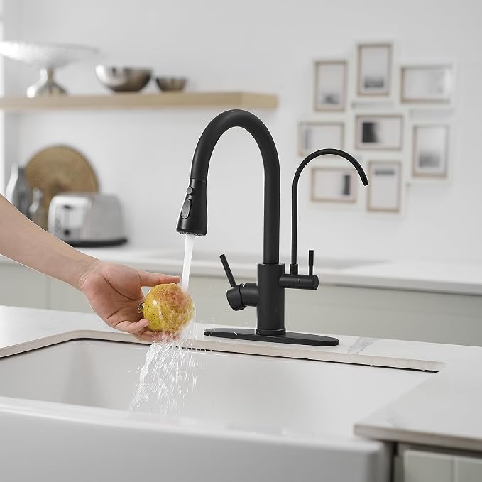 Black Kitchen Faucets with Water Filter and Pull Down Sprayer, Kitchen Sink - Image 5