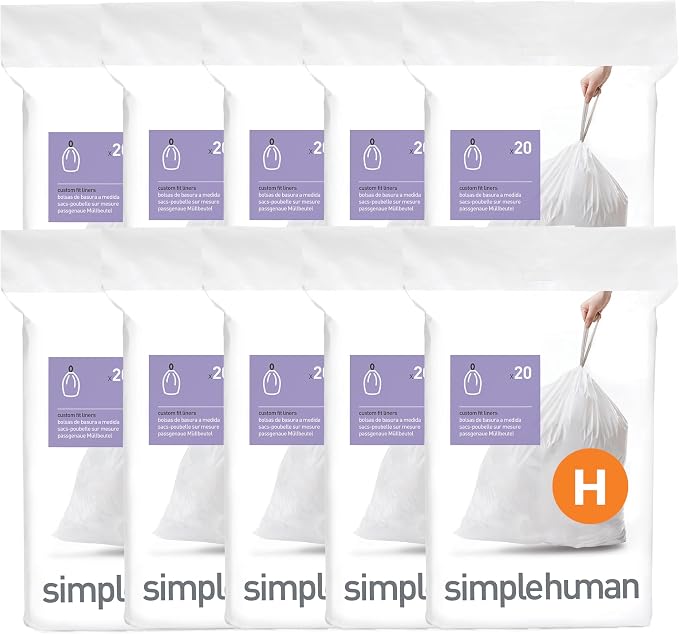 simplehuman Code H 200 Count Custom Fit Liners, Drawstring Kitchen Trash Bags by Unknown