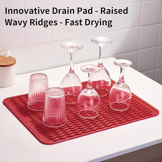 ZLR Silicone Dish Drying Mat for Kitchen Counter, Lava Red | Fast-Dry Wavy - Image 8