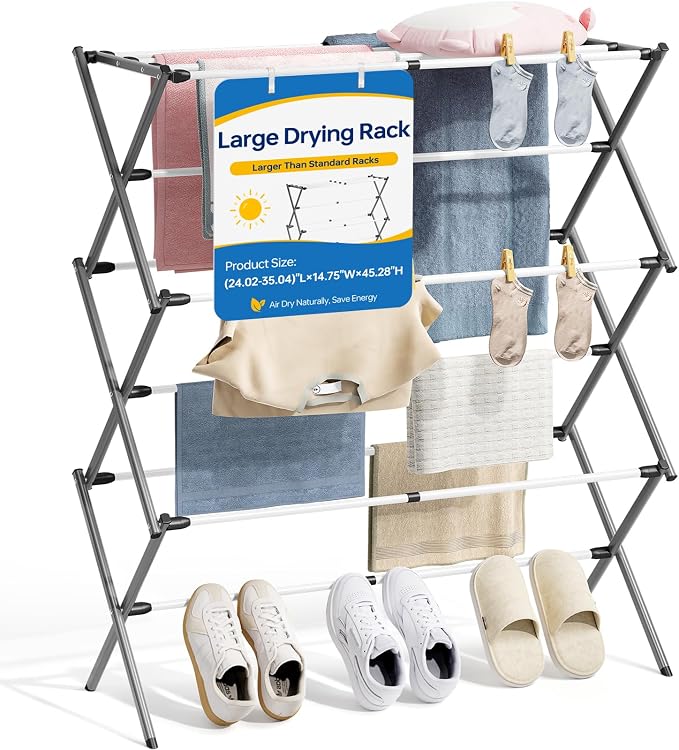 Oversized Clothes Drying Rack, 45.28" H × 14.57" D | Foldable & Extendable by APEXCHASER