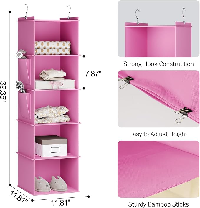 YOUDENOVA Hanging Closet Organizer and Storage, Light Pink | Locker/RV/Camper - Image 3