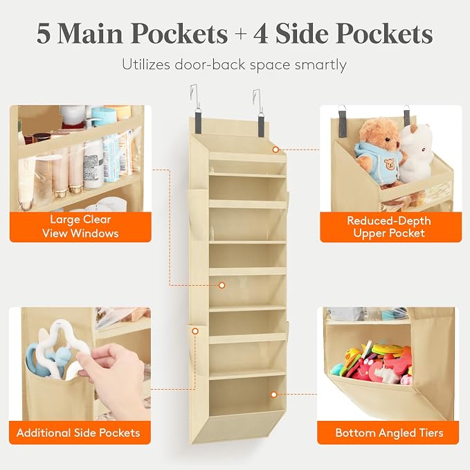 Lifewit 1 Pack Over the Door Organizer, Anti Tilt 40 lbs Load Behind Door - Image 3