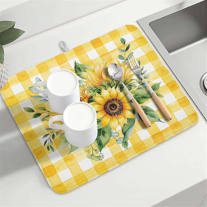 Sunflower Dish Drying Mat 18x24 Inch Absorbent Reversible Summer Sunflower - Image 8