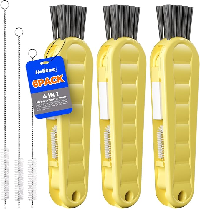 Holikme 6 Pack 4 in 1 Cup Lid Cleaning Brush 3 Straws Bottle Brush, Silicone by Holikme