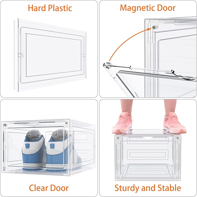 HOMIDEC Shoe Storage, 8 Pack Shoe Organizer Clear Hard Plastic Shoe Box - Image 4