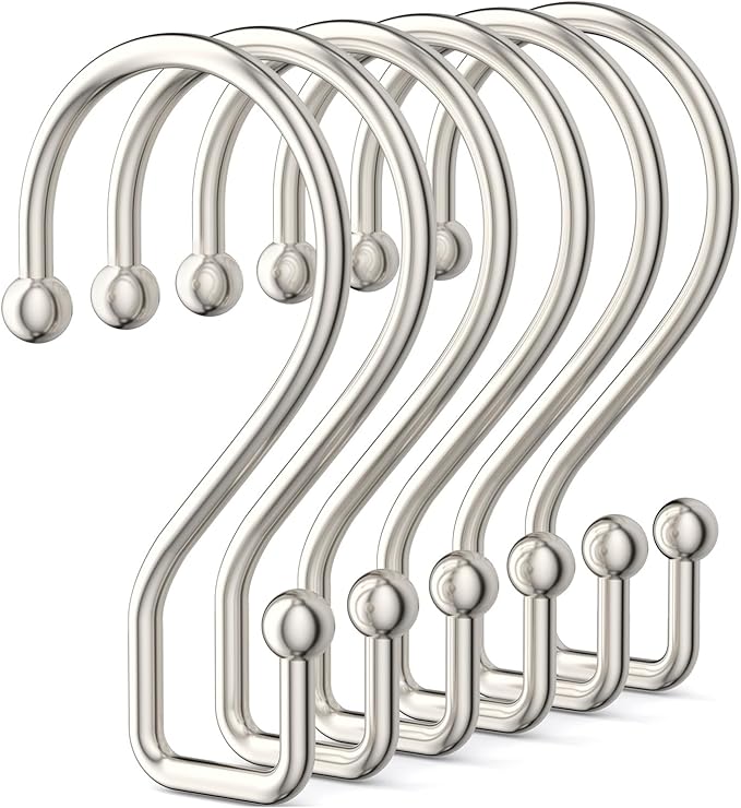 Goowin Nickel Metal Shower Curtain Hooks Rings, S Shape Metal Shower Curtain by Goowin