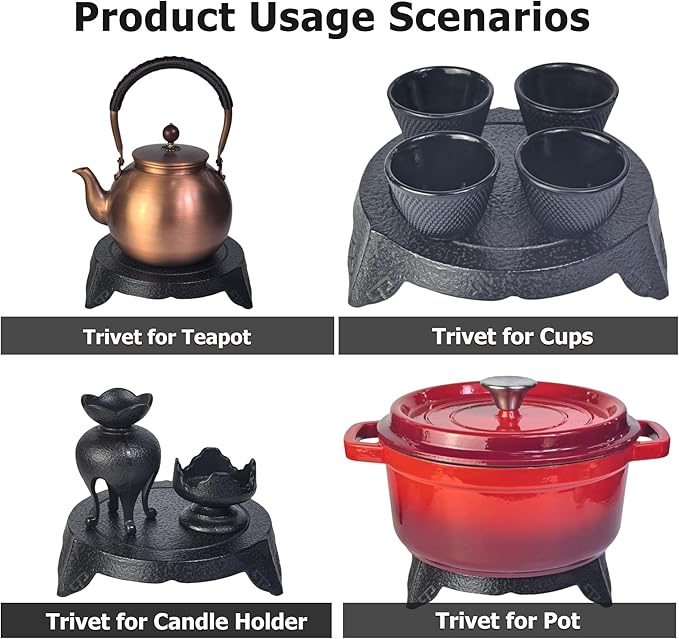 Cast Iron Trivet for Tea Kettle or Teapot, Kitchen Counter Decor and Accessories Heat Resistant Holder for Dishs, Pots or Pans, Holder Pads for Tea Table and Countertop (Dark Coffee, 6.9", Round)
