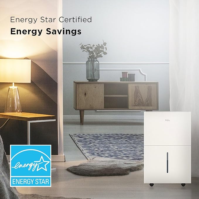 TCL 4500 Sq. Ft. Smart Dehumidifier with Pump, Energy Star, 50 Pints Per Day, Ideal for Whole House, Including Basements, Bedrooms, & Bathrooms, Works with Alexa/Google Assistant