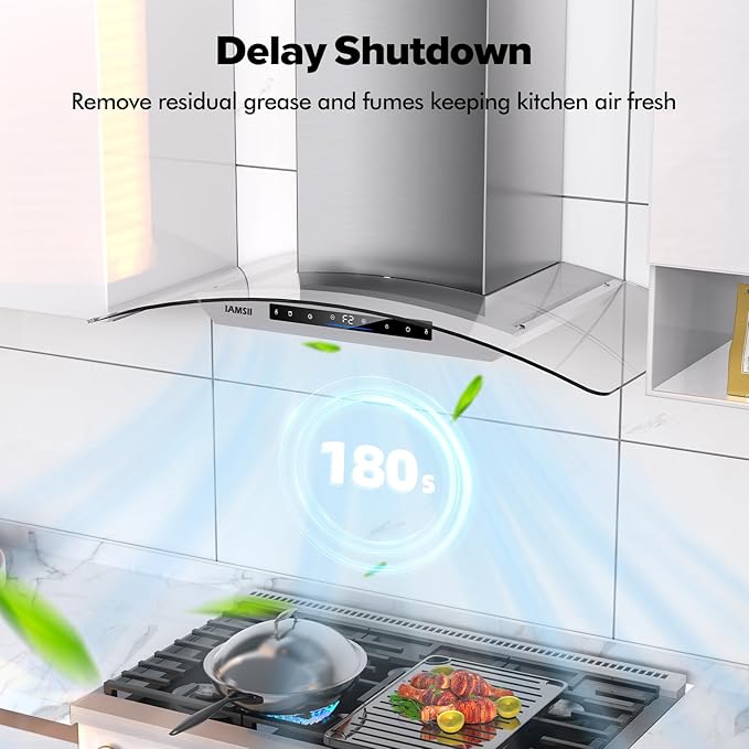 30 inch Wall Mount Range Hood 900 CFM Ducted/Ductless Convertible, Kitchen Chimney Vent Stainless Steel with Gesture Sensing & Touch Control Switch Panel, 2 Pcs Adjustable Lights