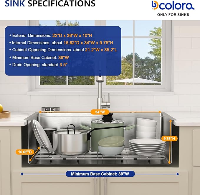 Dcolora 36 In. Workstation Kitchen Sink with Cup Washer, Drop In Luxury Extra Large Single Bowl for Big Kitchen, 304 Stainless Steel Heavy Duty 16 Gauge, 5 In 1 Valued Accessories #DC-TW258008S