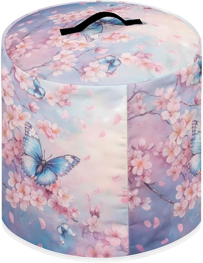 Xoenoiee Butterfly Pink Cherry Blossom Print Pressure Cooker Cover for Kitchen Appliance Dust Cover with Pockets for Rice Cooker Air Fryer Slow Cooker, for 6 Qt Pot