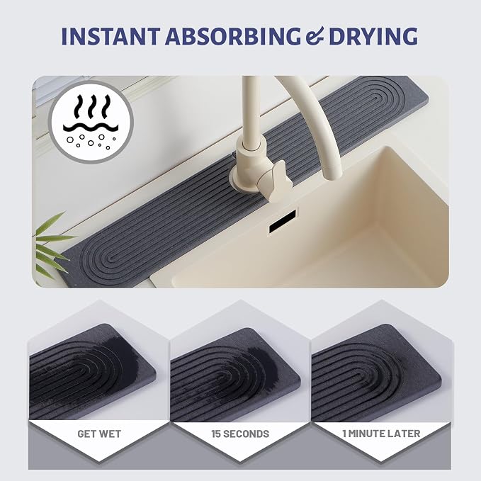 Stone Faucet Mat for Kitchen Sink, Water Absorbing Sink Water Splash Guard | - Image 3
