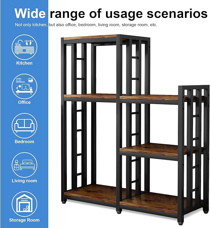 YCHF 6 Tier Kitchen Baking Rack, Multi-Function Storage Rack, Mini Fridge and Microwave Stand Table, Coffee Bar, Adjustable Kitchen Shelf Freestadning (Rusty Brown 02)