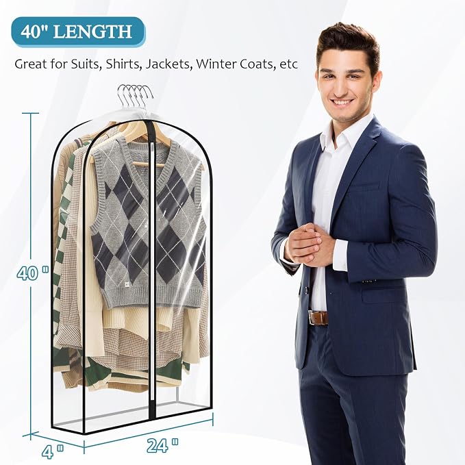 40" All Clear Garment Bags for Hanging Clothes, Plastic Garment Covers - Image 5