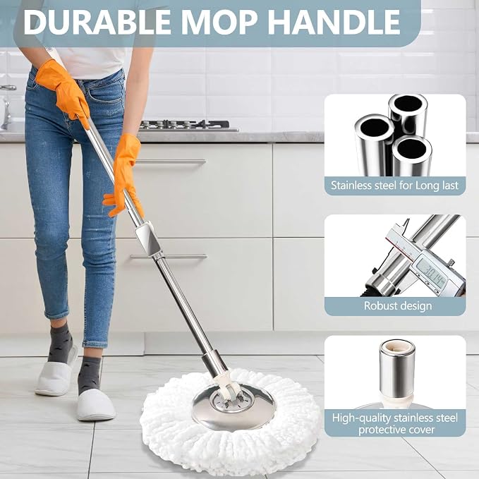 Replaceable Handle for Rotating mop, 360° Rotation Adjustment, Wet Dusting Mop - Image 7