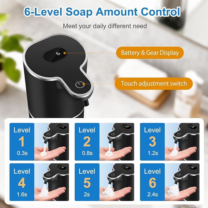 Automatic Foaming Soap Dispenser Digital Display, 6-Level Foam Adjustable | - Image 3