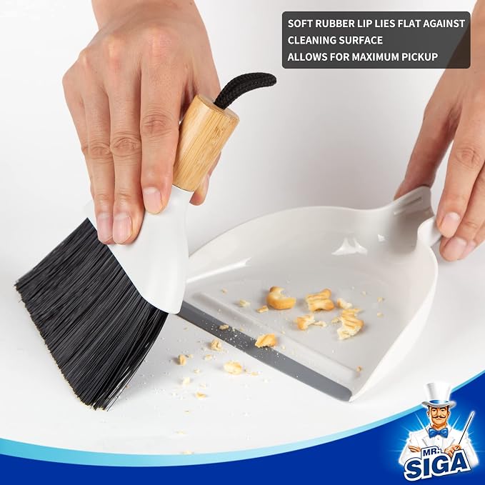 MR.SIGA Mini Dustpan and Brush Set, Bamboo Handle, 1 Set - Image 3