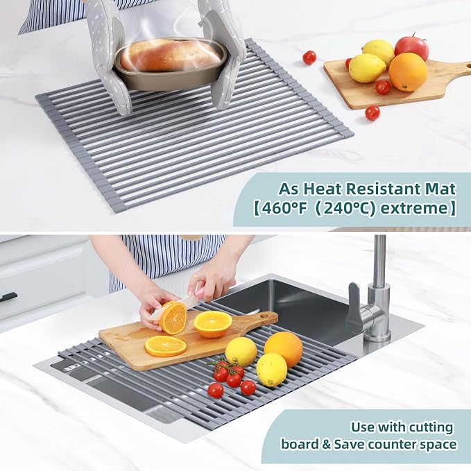 Ohuhu Over Sink Dish Drying Rack Silicone Wrapped 17.6" W x 15.4" L Large Over - Image 3