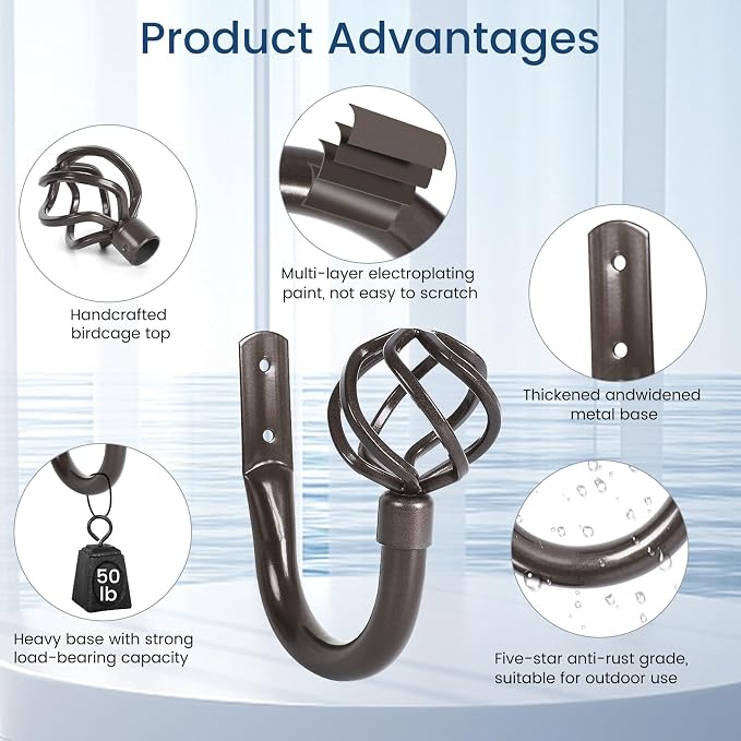 HIKMLK Handmade Metal Curtain Holdbacks 2pcs, Decoration Curtain Tie Back Hooks - Image 3