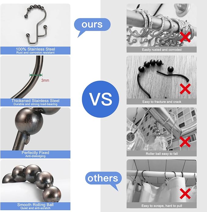 SUTINE Shower Curtain Rings & Hooks, Rust-Resistant Stainless Steel, Easy - Image 6
