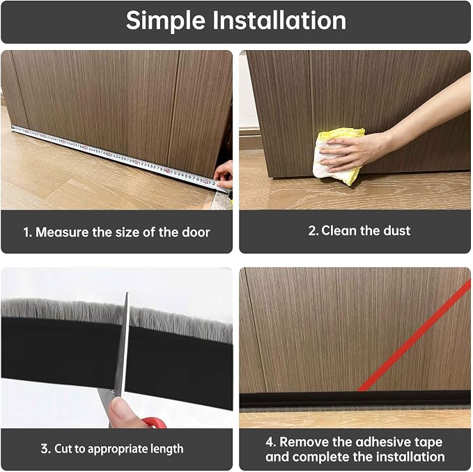 Self-Adhesive Brush Door Sweep, 39.37" L x 1" W, Blocks Dust and Noise - Image 6