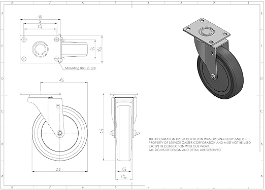Service Caster Brand Replacement Caster for Uline Caster H-5540S-Swivel Top Plate Caster with 5 Inch Gray Polyurethane Wheel-Light Duty Replacement Caster-Fits Carts, Dollies and Poly Box Truck H-3840