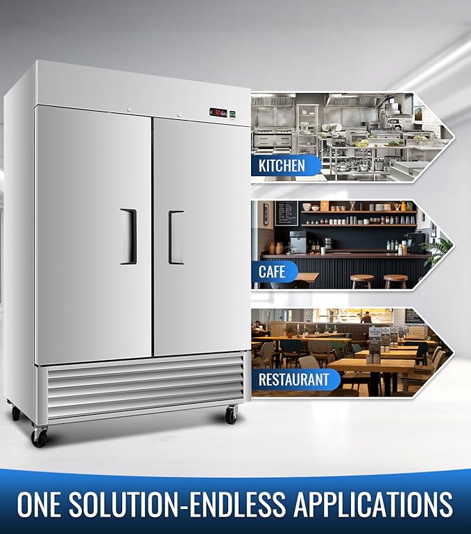 54" W Commercial Freezer, ETL Certified 49.6 Cu.ft Stainless Steel Reach-in Upright Freezer,Auto Defrost,Digital Temperature Control (-10°F to 10°F) Used to Restaurant,Bar,Shop
