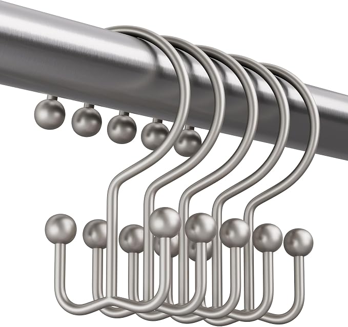 Amazer Matte Nickel Shower Curtain Hooks, Rust-Resistant Metal Shower Hooks - Image 8