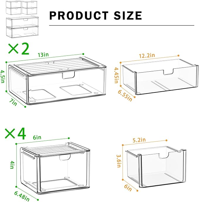 caktraie 6-Pack Acrylic Stackable Storage Drawers - Image 3