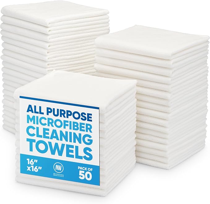 Microfiber Wholesale White Microfiber Cleaning Cloths, 50 Pack 16x16 – by MicrofiberWholesale