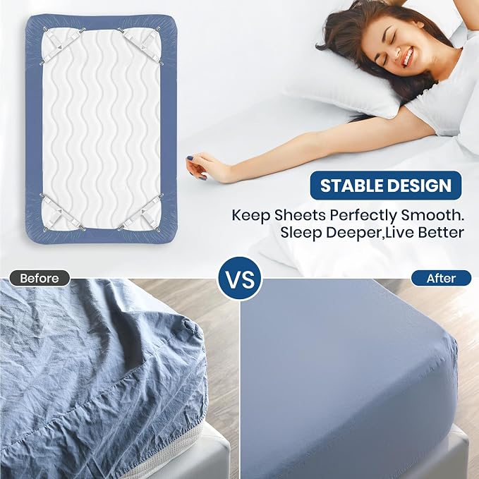FeelAtHome Adjustable Bed Sheet Clips & Corner Fasteners, 4 Pack, RV & Bunk Beds - Image 6