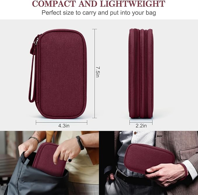 FYY Electronic Organizer, Travel Tech Pouch Bag, Cable Organizer Wine Red | - Image 2