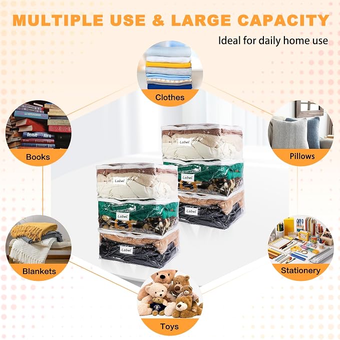 Clear Zippered Plastic Clothes Storage Bags, 6 Pack, Size: 18 x 15 x 9 Inch - Image 4