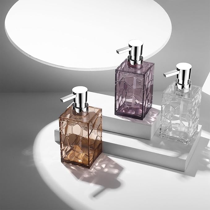 Clear Acrylic Pump Bottle Refillable Lotion Soap Dispenser 10oz Purple | - Image 4