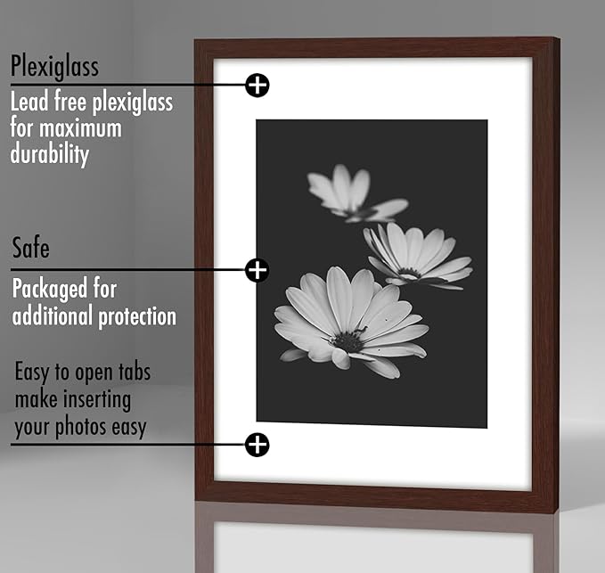 Americanflat 11x14 Picture Frame with Polished Plexiglass - Set of 5 - Use as 8x10 Frame with Mat or Display 11x14 Photo Without Mat - Galleria Collection - Picture Frames for Wall Display - Mahogany
