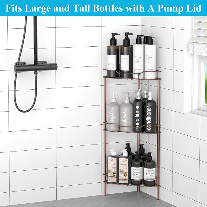 HuggieGems Metal Floor Standing Corner Shower Caddy, 3 Tier - Image 6