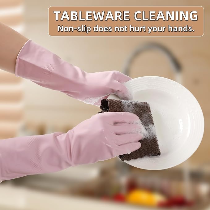 Dishwashing Rubber Gloves Reusable Kitchen Gloves 2Pairs Cleaning Gloves - Image 6