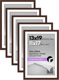 Americanflat 13x19 Picture Frame with Polished Plexiglass - Set of 5 - Use as 11x17 Frame with Mat or Display 13x19 Photo Without Mat - Galleria Collection - Picture Frames for Wall Display - Mahogany