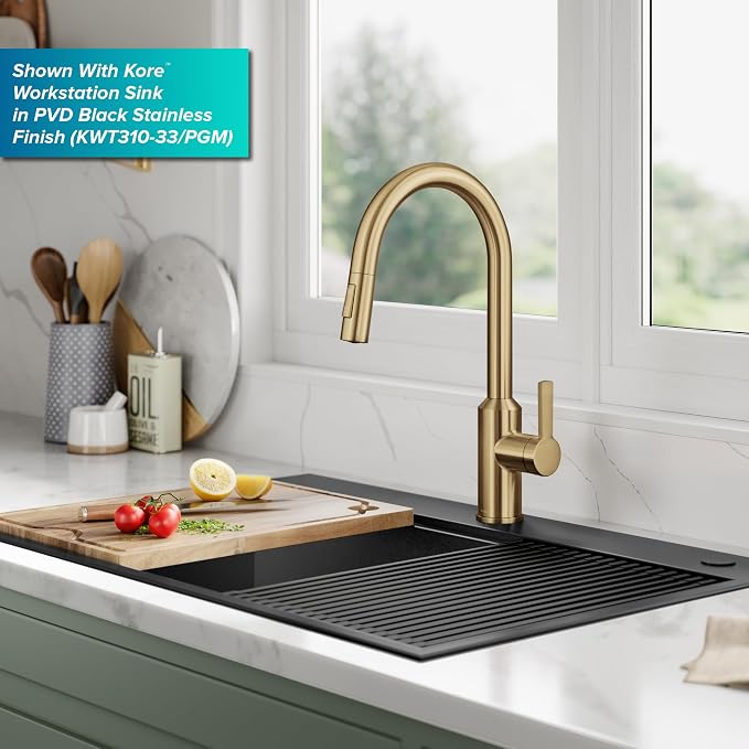 KRAUS Brushed Brass Touchless Pull Down Kitchen Faucet KSF-2830BB | - Image 3